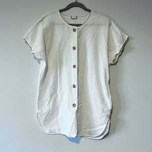 100% Cotton White  Button Blouse Top | Gold Trim Buttons | Size S D60